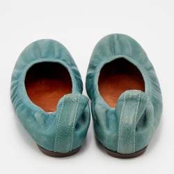 Pre Owned Lanvin Sea Green Leather Scrunch Ballet Flats Size 41