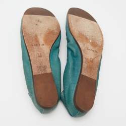 Pre Owned Lanvin Sea Green Leather Scrunch Ballet Flats Size 41