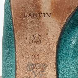 Pre Owned Lanvin Sea Green Leather Scrunch Ballet Flats Size 41
