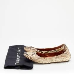 Pre Owned Lanvin Beige/Brown Python Leather Scrunch Ballet Flats Size 41