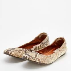 Pre Owned Lanvin Beige/Brown Python Leather Scrunch Ballet Flats Size 41