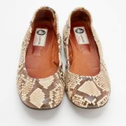 Pre Owned Lanvin Beige/Brown Python Leather Scrunch Ballet Flats Size 41