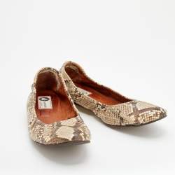 Pre Owned Lanvin Beige/Brown Python Leather Scrunch Ballet Flats Size 41
