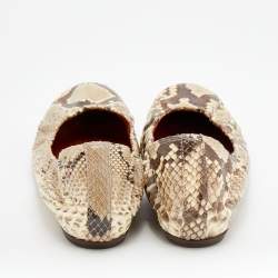 Pre Owned Lanvin Beige/Brown Python Leather Scrunch Ballet Flats Size 41