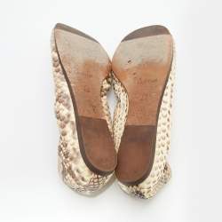Pre Owned Lanvin Beige/Brown Python Leather Scrunch Ballet Flats Size 41