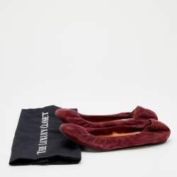 Pre Owned Lanvin Burgundy Suede Scrunch Ballet Flats Size 39