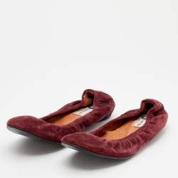Pre Owned Lanvin Burgundy Suede Scrunch Ballet Flats Size 39