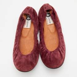 Pre Owned Lanvin Burgundy Suede Scrunch Ballet Flats Size 39