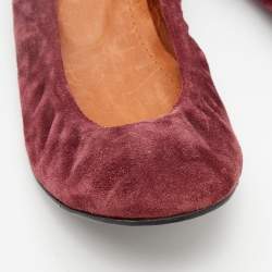 Pre Owned Lanvin Burgundy Suede Scrunch Ballet Flats Size 39