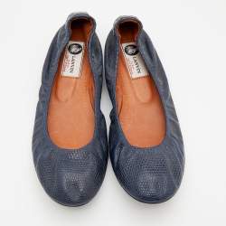 Pre Owned Lanvin Blue Snakeskin Embossed Leather Scrunch Ballet Flats Size 39