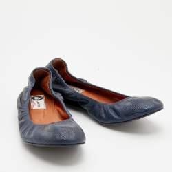 Pre Owned Lanvin Blue Snakeskin Embossed Leather Scrunch Ballet Flats Size 39