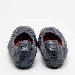 Pre Owned Lanvin Blue Snakeskin Embossed Leather Scrunch Ballet Flats Size 39