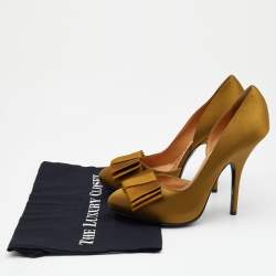 Pre Owned Lanvin Olive Green Satin Bow Detail Platform D'orsay Pumps Size 40