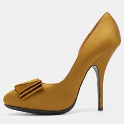 Pre Owned Lanvin Olive Green Satin Bow Detail Platform D'orsay Pumps Size 40