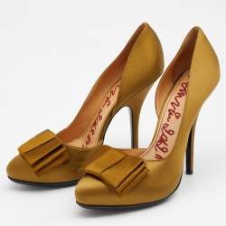 Pre Owned Lanvin Olive Green Satin Bow Detail Platform D'orsay Pumps Size 40