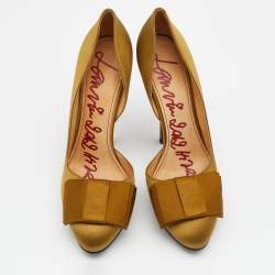 Pre Owned Lanvin Olive Green Satin Bow Detail Platform D'orsay Pumps Size 40