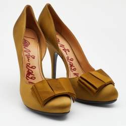 Pre Owned Lanvin Olive Green Satin Bow Detail Platform D'orsay Pumps Size 40