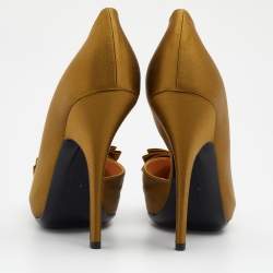 Pre Owned Lanvin Olive Green Satin Bow Detail Platform D'orsay Pumps Size 40