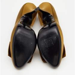Pre Owned Lanvin Olive Green Satin Bow Detail Platform D'orsay Pumps Size 40