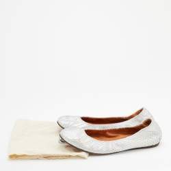 Pre Owned Lanvin Silver Snakeskin Embossed Leather Ballet Flats Size 38