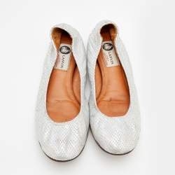 Pre Owned Lanvin Silver Snakeskin Embossed Leather Ballet Flats Size 38