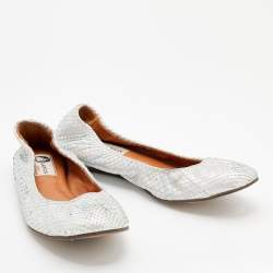 Pre Owned Lanvin Silver Snakeskin Embossed Leather Ballet Flats Size 38