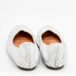 Pre Owned Lanvin Silver Snakeskin Embossed Leather Ballet Flats Size 38