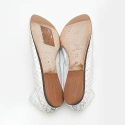 Pre Owned Lanvin Silver Snakeskin Embossed Leather Ballet Flats Size 38