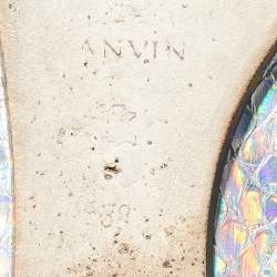 Pre Owned Lanvin Silver Snakeskin Embossed Leather Ballet Flats Size 38