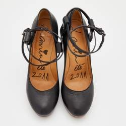 Lanvin Black Leather Ankle Strap Platform Pumps Size 40