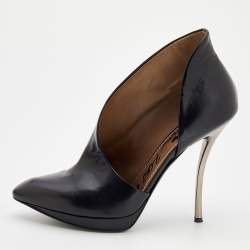 Pre Owned Lanvin Black Leather D'orsay Booties Size 40
