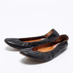 Pre Owned Lanvin Black Leather Scrunch Ballet Flats Size 39.5