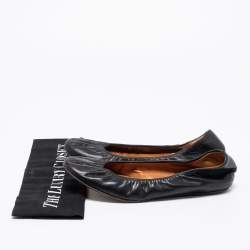 Pre Owned Lanvin Black Leather Scrunch Ballet Flats Size 39.5