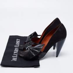 Pre Owned Lanvin Black Leather Knotted Bow Peep Toe Pumps Size 38.5