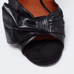 Pre Owned Lanvin Black Leather Knotted Bow Peep Toe Pumps Size 38.5