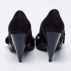 Pre Owned Lanvin Black Leather Knotted Bow Peep Toe Pumps Size 38.5