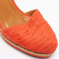 Pre Owned Lanvin Orange Fabric Espadrilles Wedge Ankle Wrap Sandals Size 40