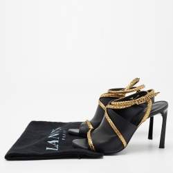 Pre Owned Lanvin Black/Gold Leather and Embossed Snakeskin Trim Ankle-Strap Sandals Size 38