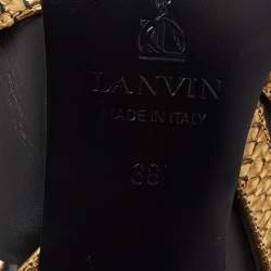 Pre Owned Lanvin Black/Gold Leather and Embossed Snakeskin Trim Ankle-Strap Sandals Size 38