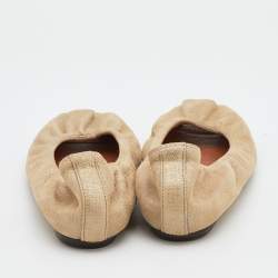 Pre Owned Lanvin Metallic Beige Leather Peep Toe Ballet Flats Size 38.5