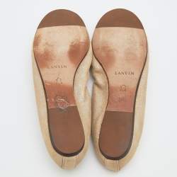 Pre Owned Lanvin Metallic Beige Leather Peep Toe Ballet Flats Size 38.5