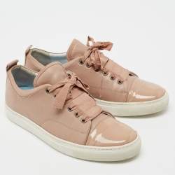 Lanvin Dusty Pink Leather and Patent Cap Toe Low-Top Sneakers Size 40
