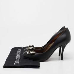 Pre Owned Lanvin Black Leather Crystal Embellished Pumps Size 36