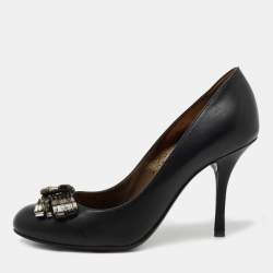 Pre Owned Lanvin Black Leather Crystal Embellished Pumps Size 36