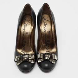 Pre Owned Lanvin Black Leather Crystal Embellished Pumps Size 36