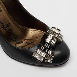 Pre Owned Lanvin Black Leather Crystal Embellished Pumps Size 36