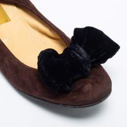 Lanvin Brown Suede Leather Bow Scrunch Ballet Flats Size 38