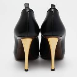 Pre Owned Lanvin Black Leather V Neck Pumps Size 35