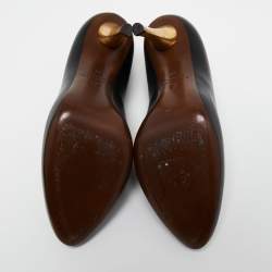Pre Owned Lanvin Black Leather V Neck Pumps Size 35