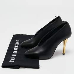 Pre Owned Lanvin Black Leather V Neck Pumps Size 35